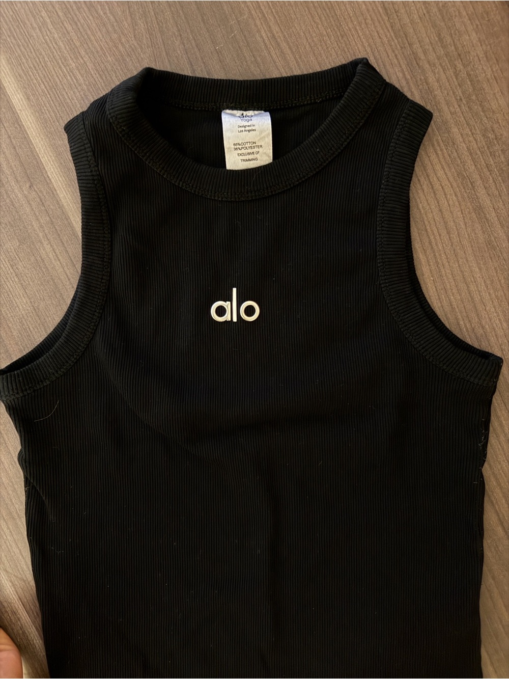 ALO Yoga Kids Black Ribbed Logo Tank